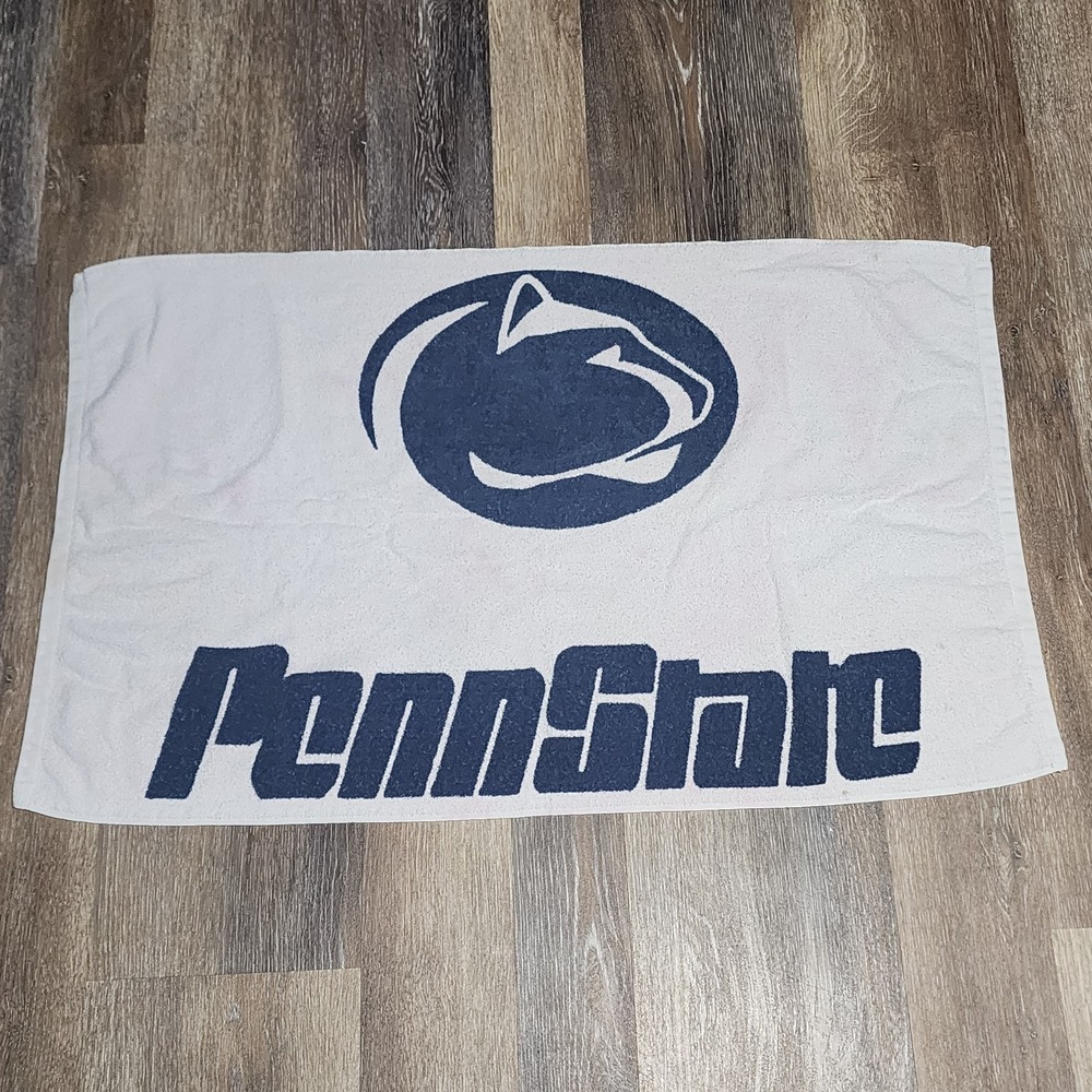 Vintage Penn State University Lions Cotton White Beach Towel 23 x 39 USA Stained